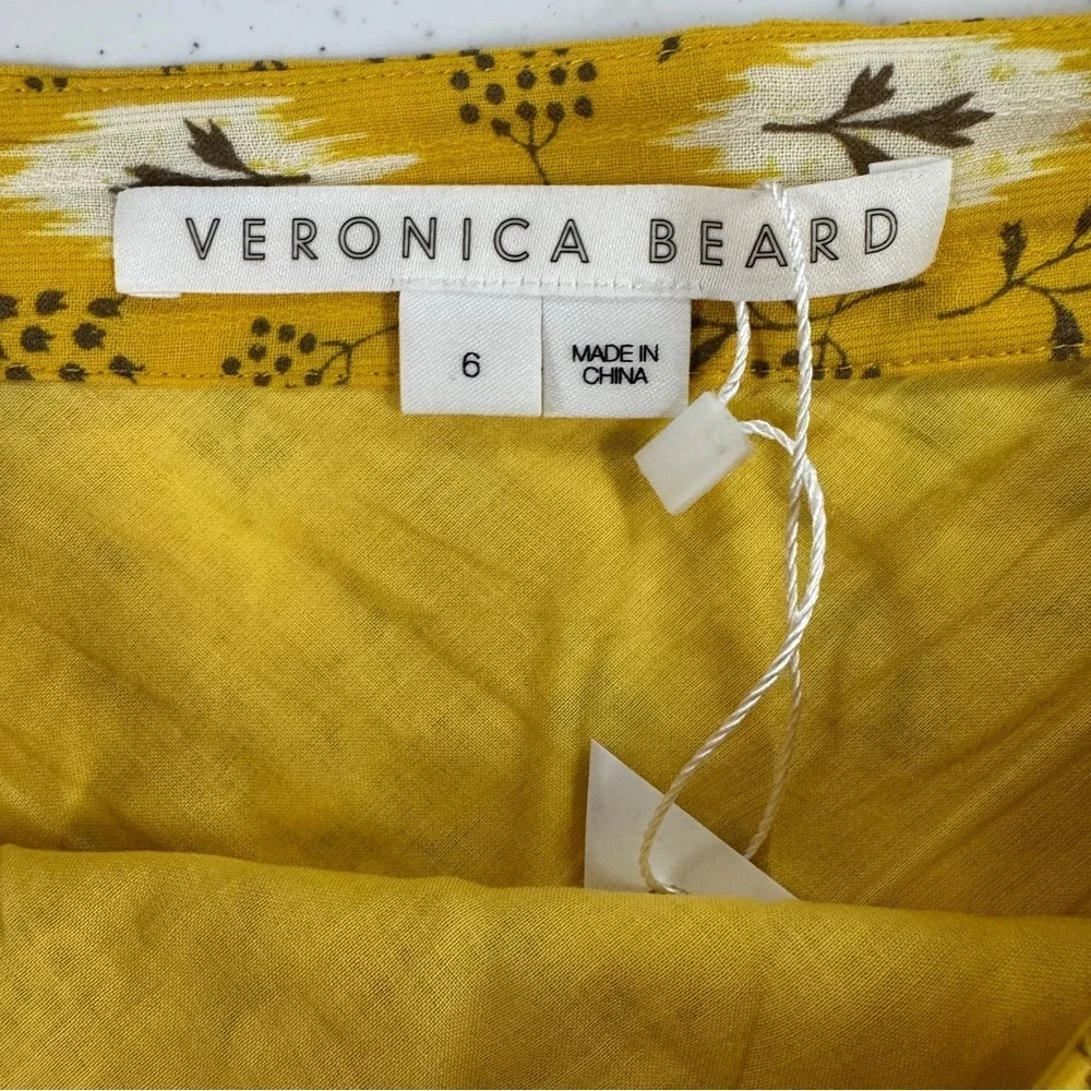 Veronica Beard Taras Skirt Ruched Botanical Ikat Floral Mini Skirt in Yellow